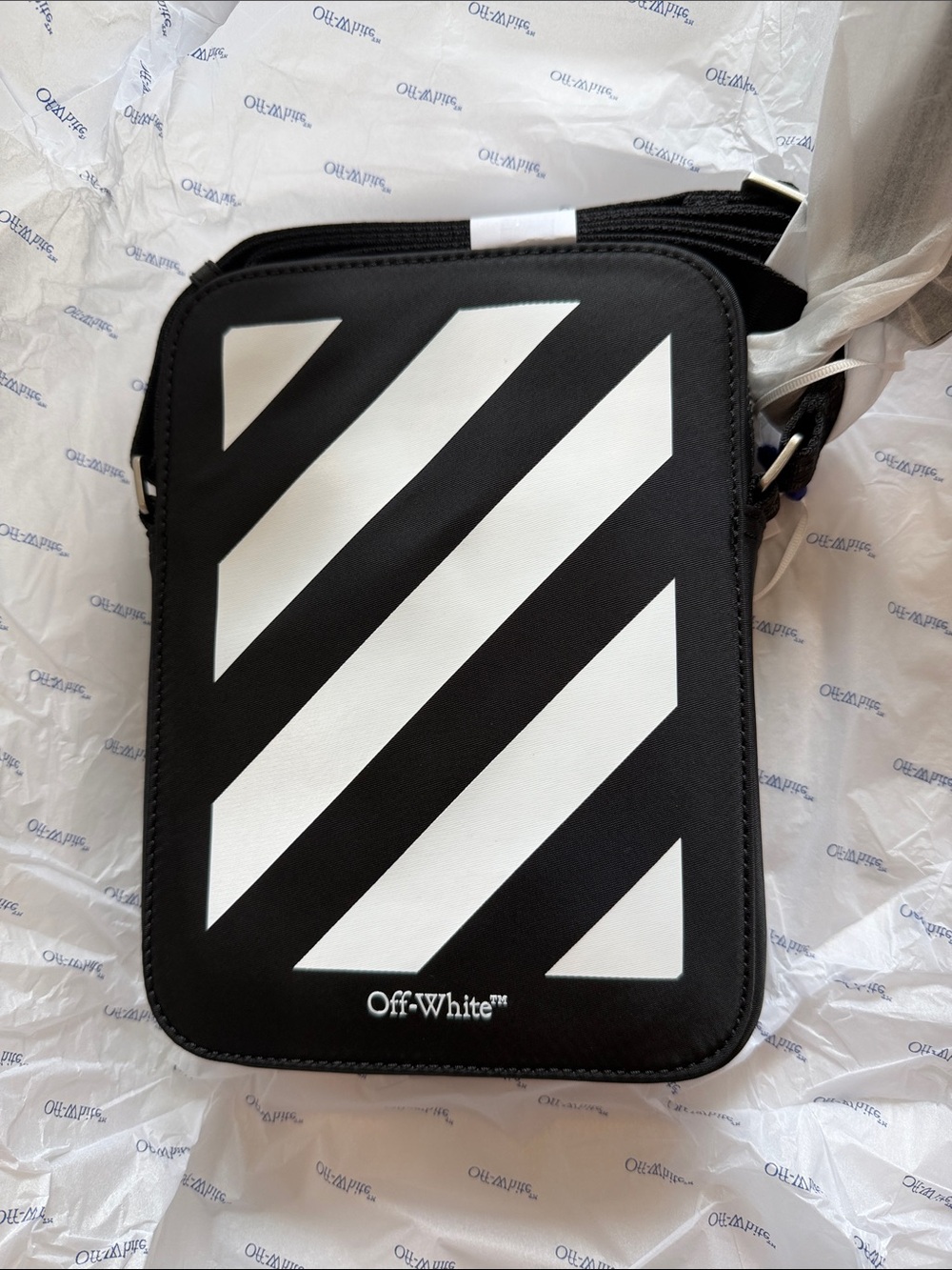 Off-White Black and White Diagonal Crossbody Messenger Bag